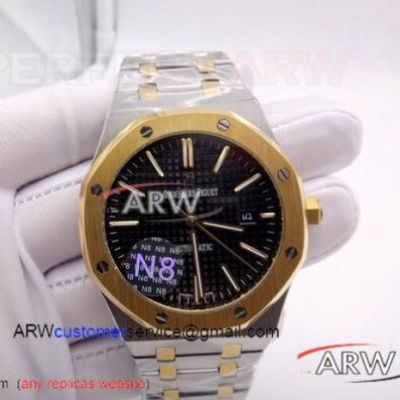 Perfect Replica N8 Factory Audemars Piguet Royal Oak Two Tone Black Dial For Sale